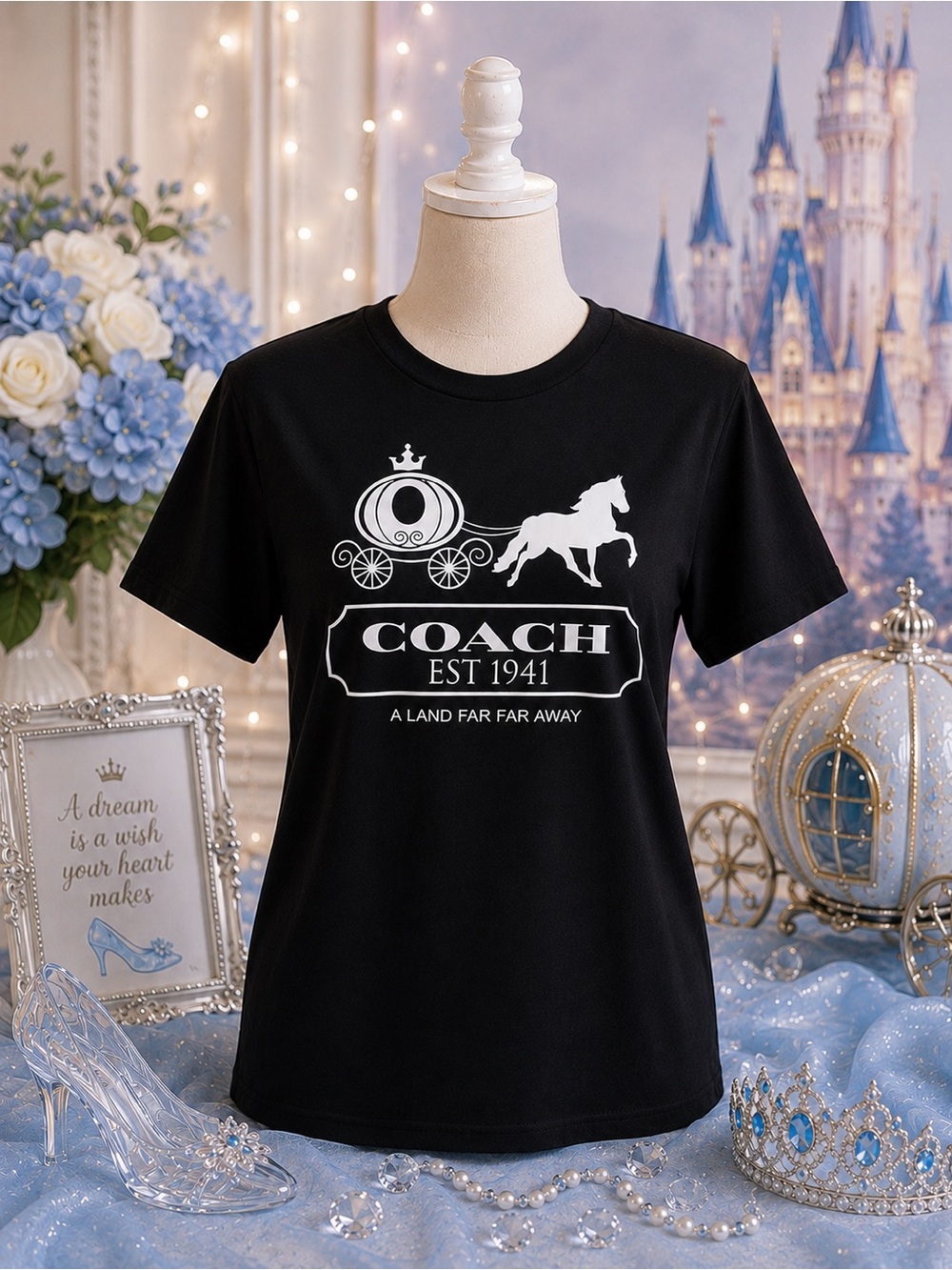 Inspired Black Tee with White Carriage & Horse Graphic